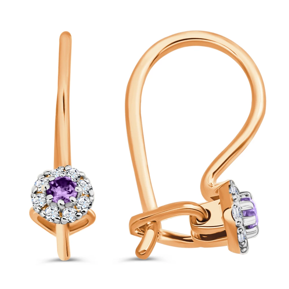 Серьги детские с фианитами из красного золота 585 пробы 3