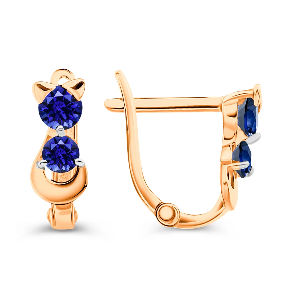 Серьги  Кошка детские с фианитами из красного золота 375 пробы