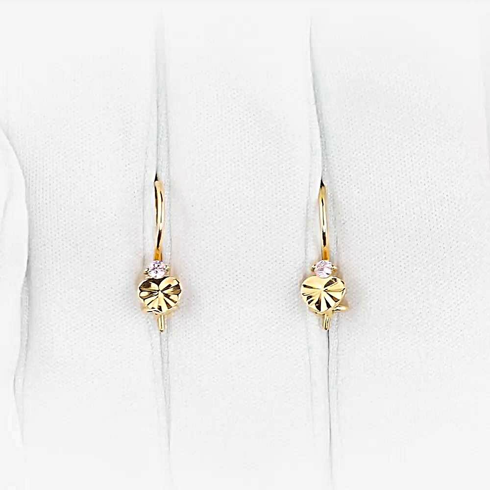 Серьги детские с фианитами из красного золота 375 пробы 1