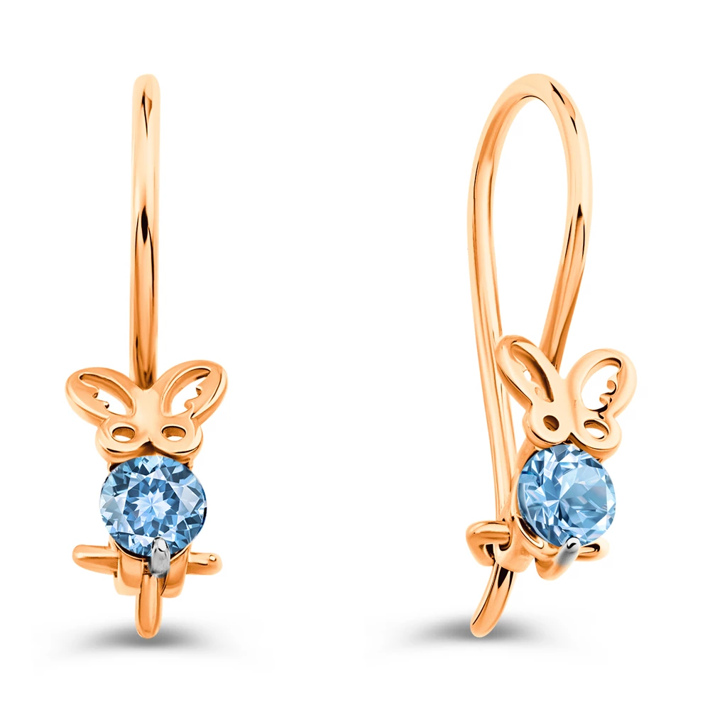 Серьги  Заяц детские с фианитами из красного золота 375 пробы