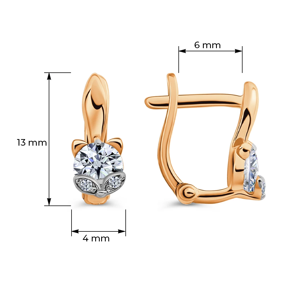 Серьги детские с фианитами из красного золота 375 пробы 4