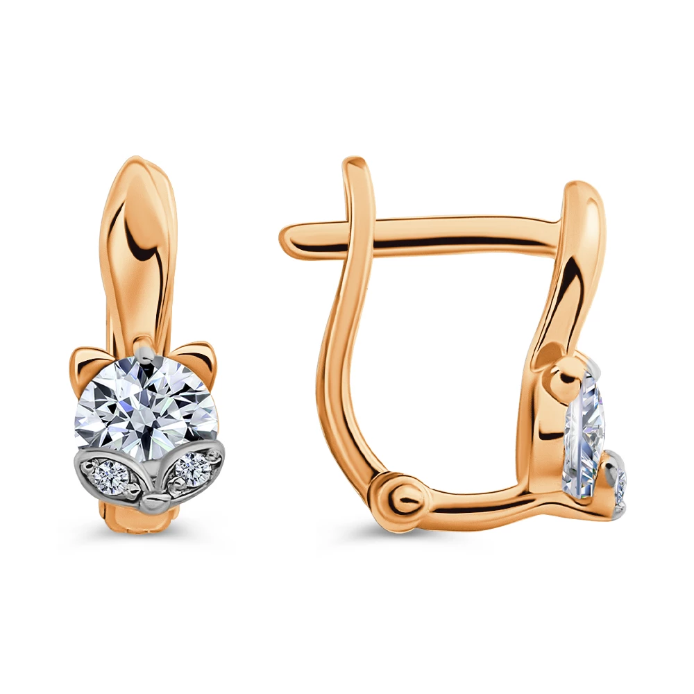 Серьги детские с фианитами из красного золота 375 пробы 3
