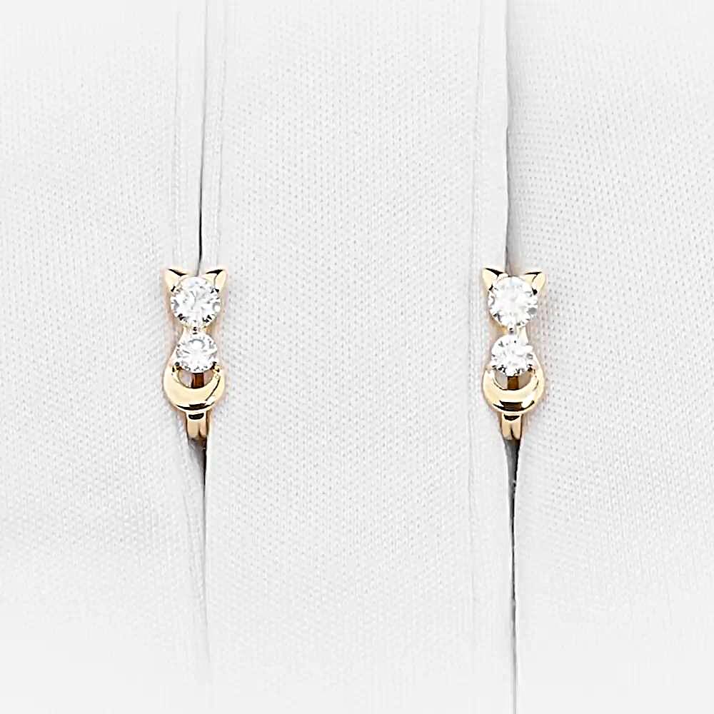 Серьги  Кошка детские с фианитами из красного золота 585 пробы 1