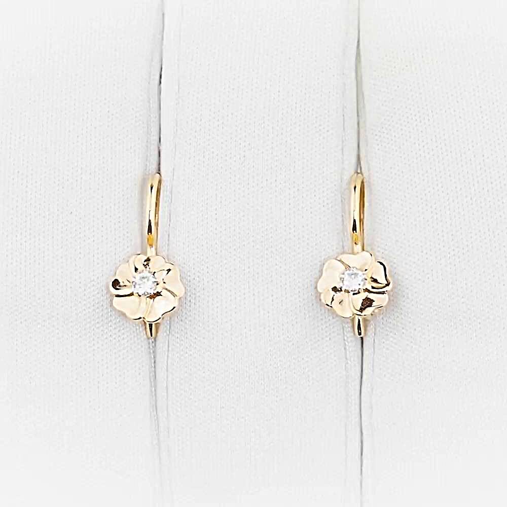 Серьги детские с фианитами из красного золота 585 пробы 1