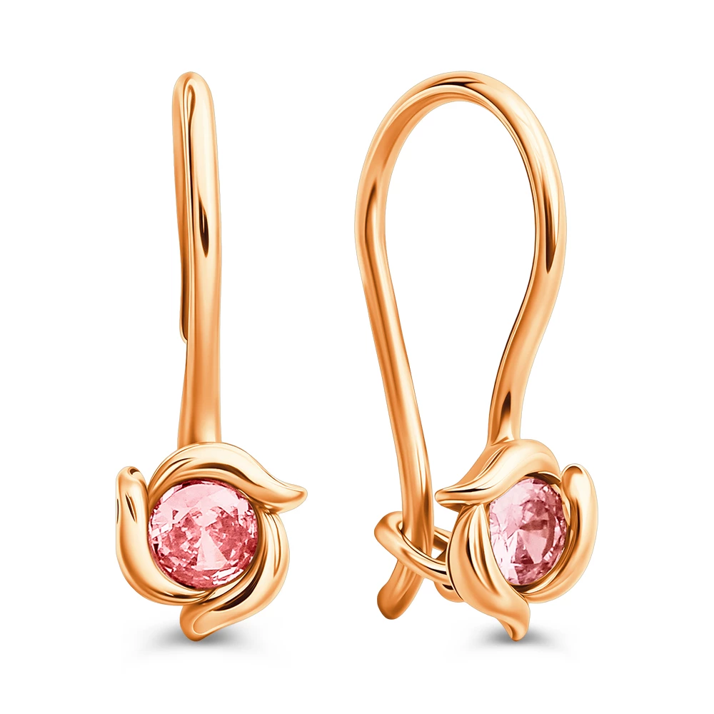 Серьги детские с фианитами из красного золота 375 пробы 2