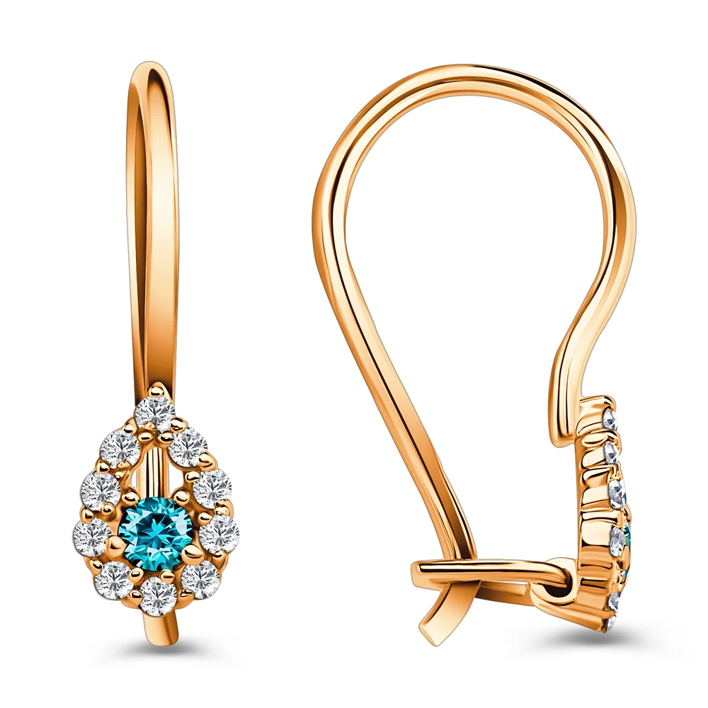 Серьги детские с фианитами из красного золота 585 пробы 2