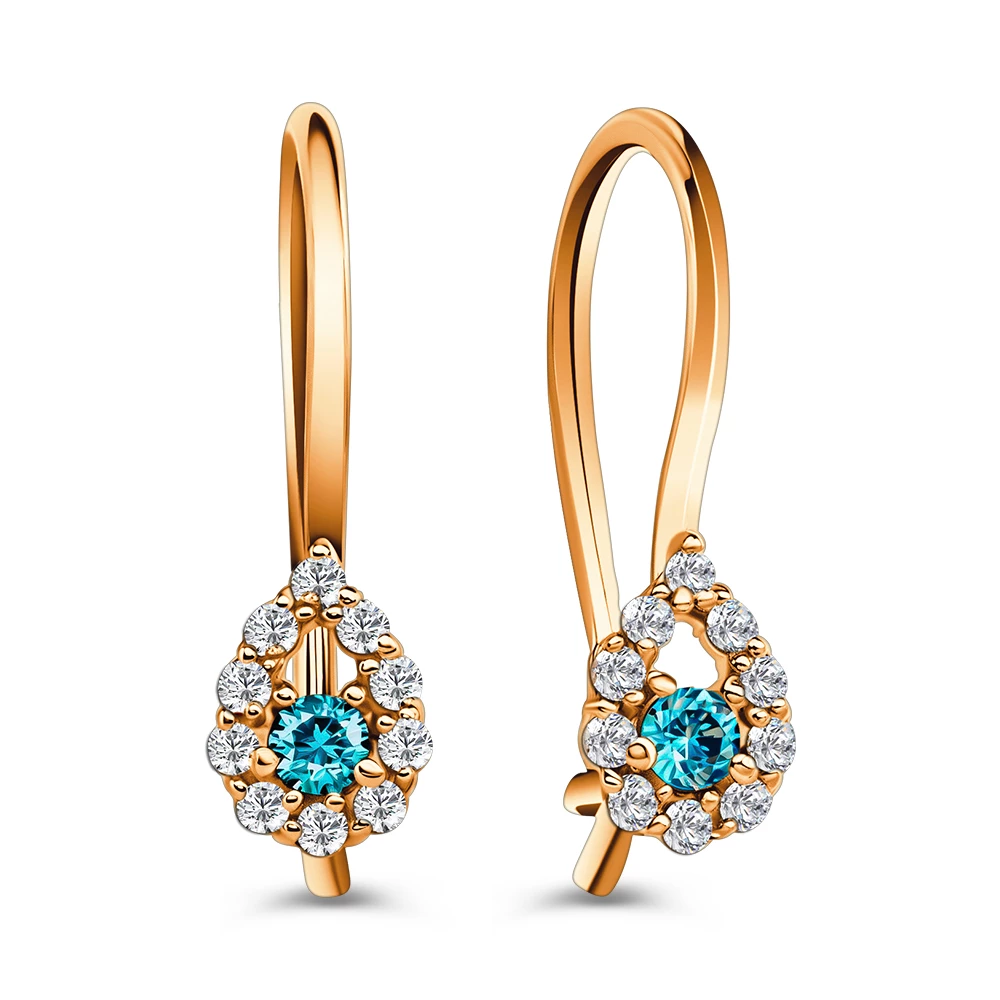 Серьги детские с фианитами из красного золота 585 пробы 1
