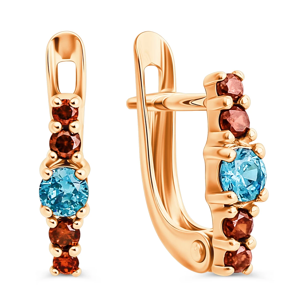 Серьги детские с фианитами из красного золота 375 пробы