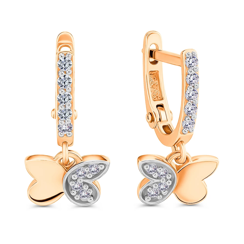 Серьги детские с фианитами из красного золота 375 пробы 2