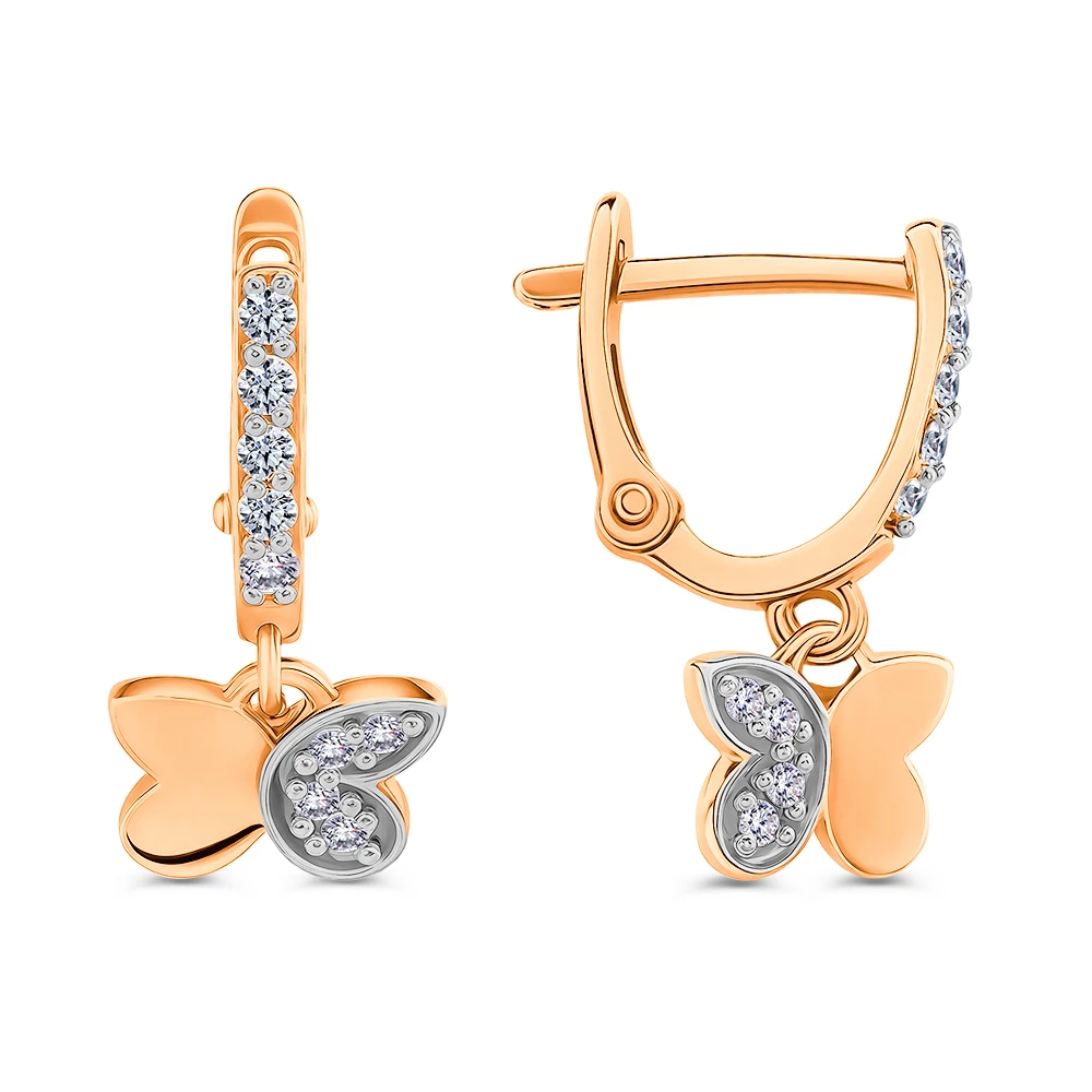 Серьги детские с фианитами из красного золота 375 пробы 3