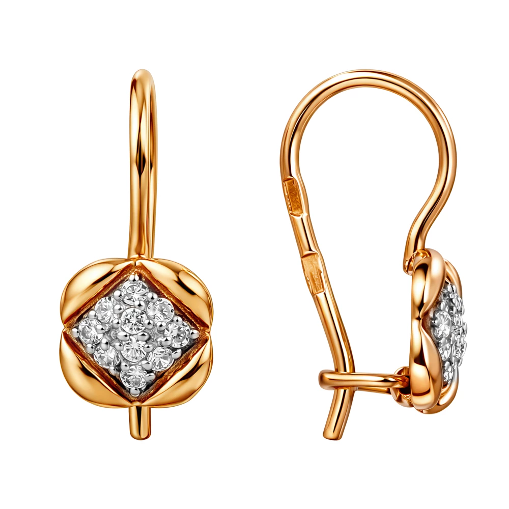 Серьги детские с фианитами из красного золота 375 пробы 3