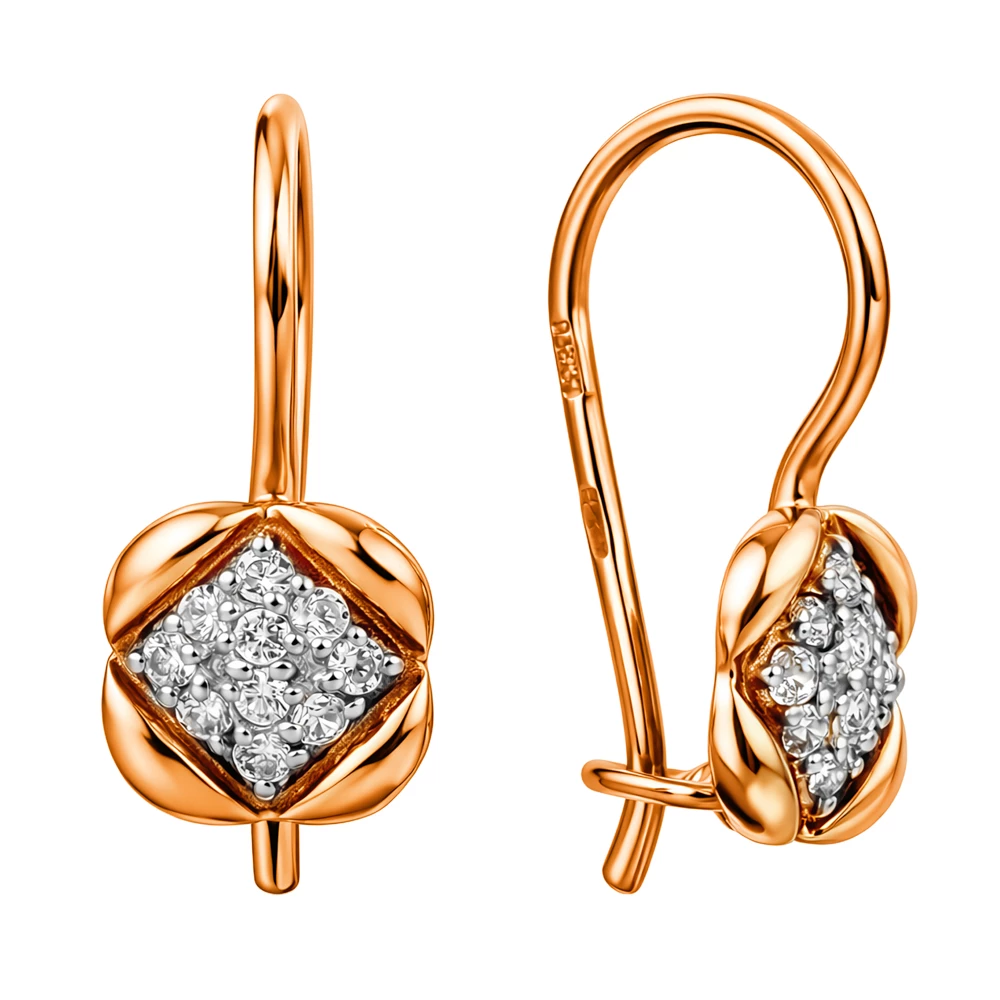Серьги детские с фианитами из красного золота 375 пробы 2