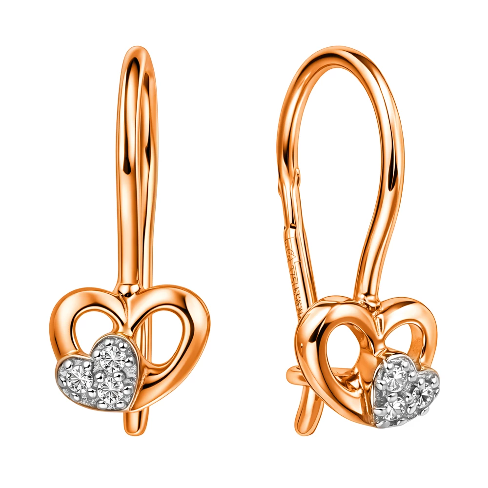 Серьги детские с фианитами из красного золота 375 пробы 2