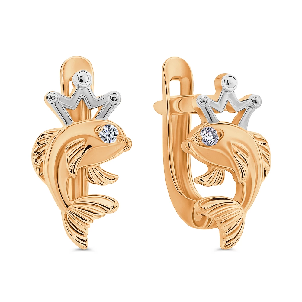 Серьги детские с фианитами из красного золота 375 пробы 2