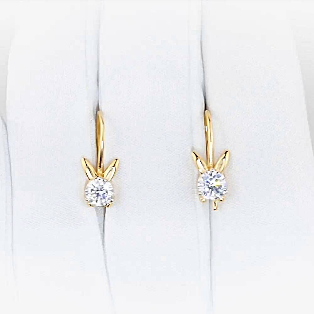 Серьги  Заяц детские с фианитами из красного золота 375 пробы 1