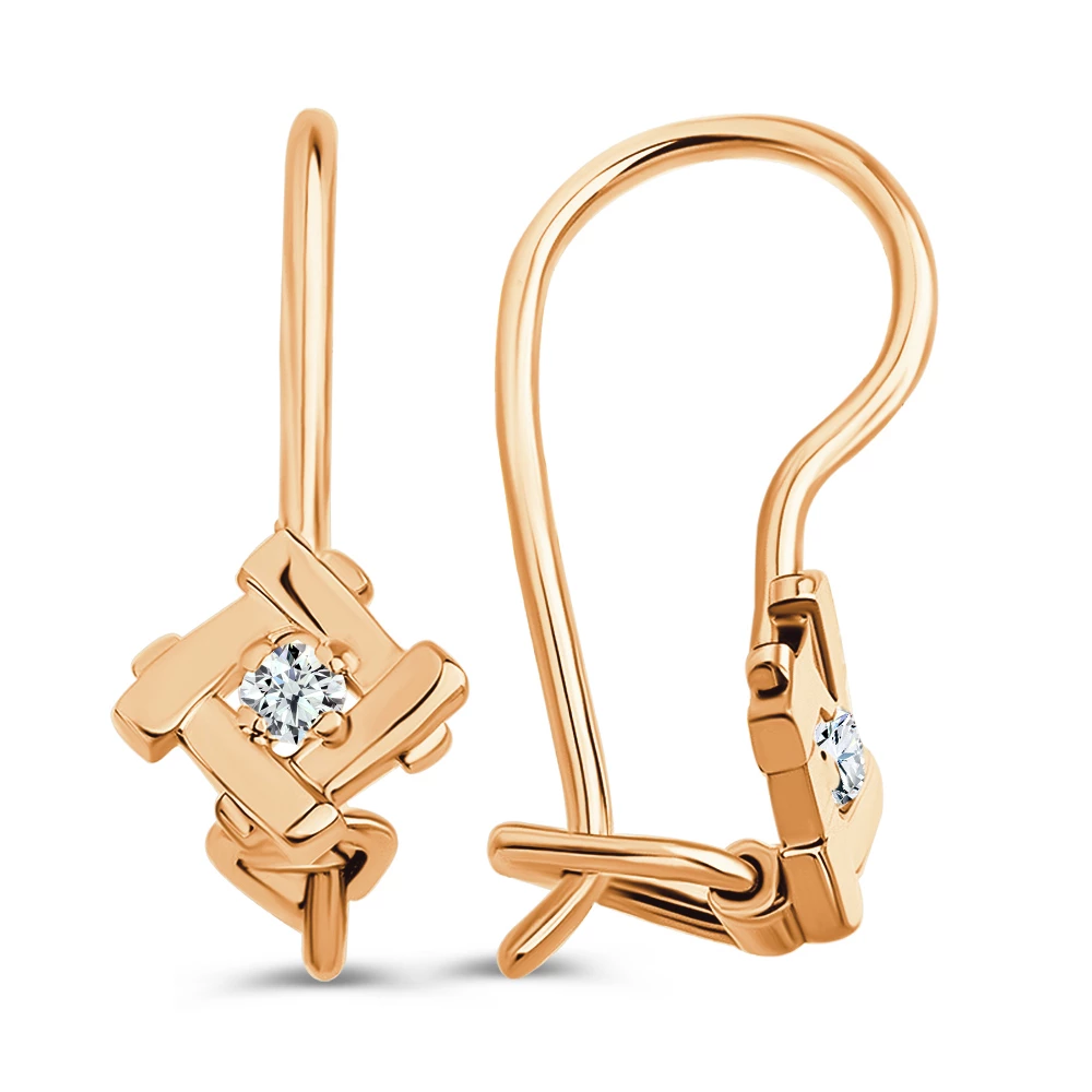 Серьги детские с фианитами из красного золота 375 пробы 3