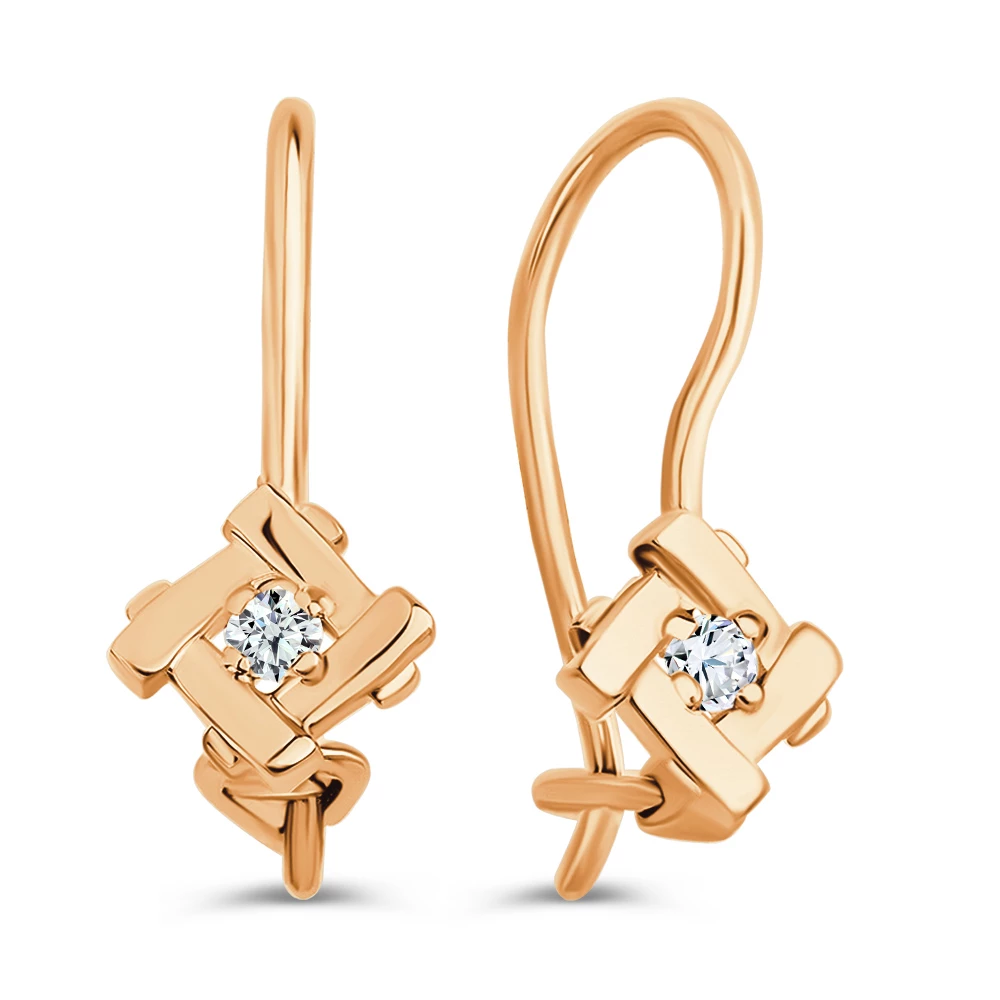 Серьги детские с фианитами из красного золота 375 пробы 2
