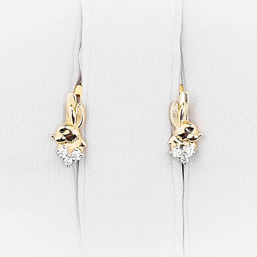 Серьги  Заяц детские с фианитами из красного золота 375 пробы 1
