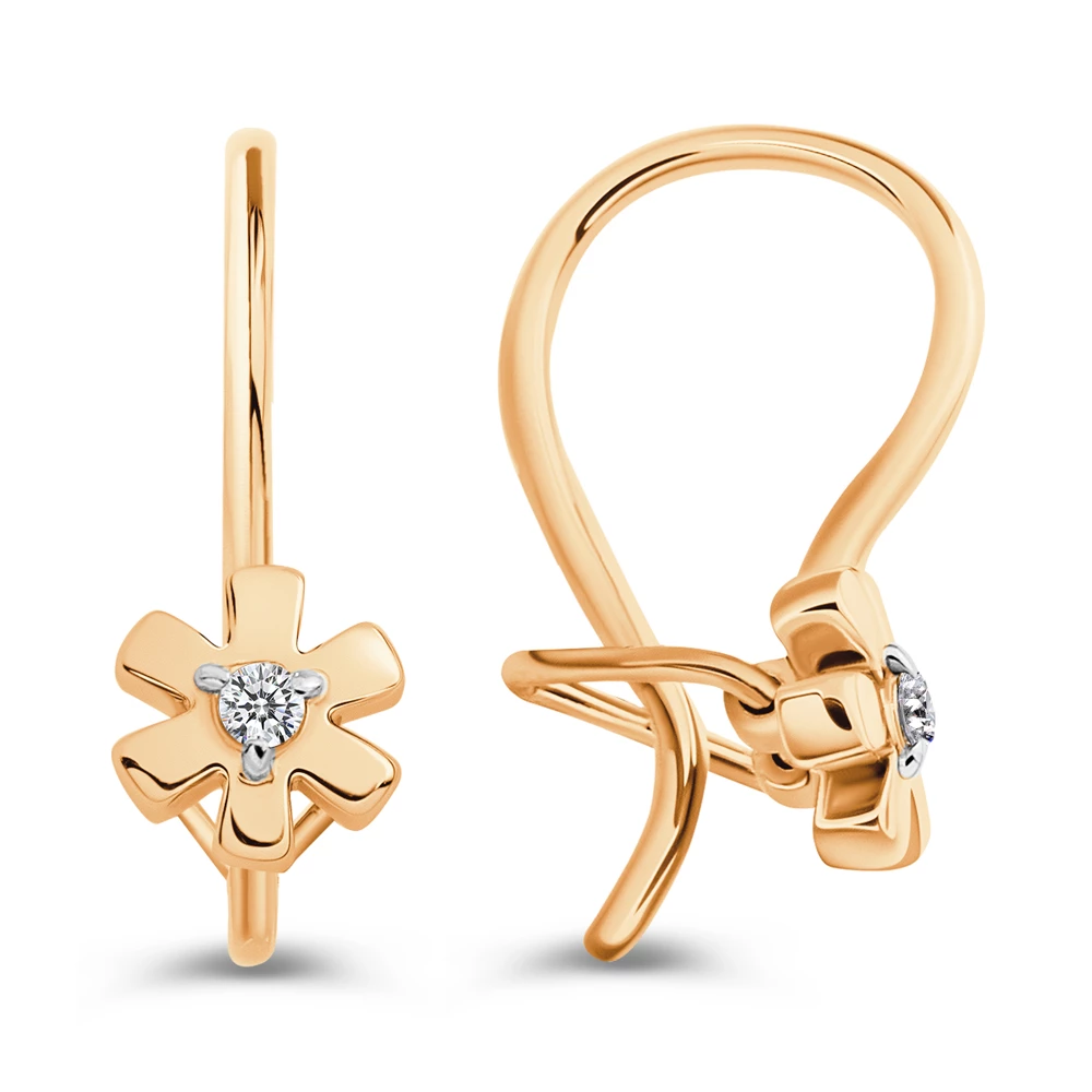 Серьги детские с фианитами из красного золота 375 пробы 3