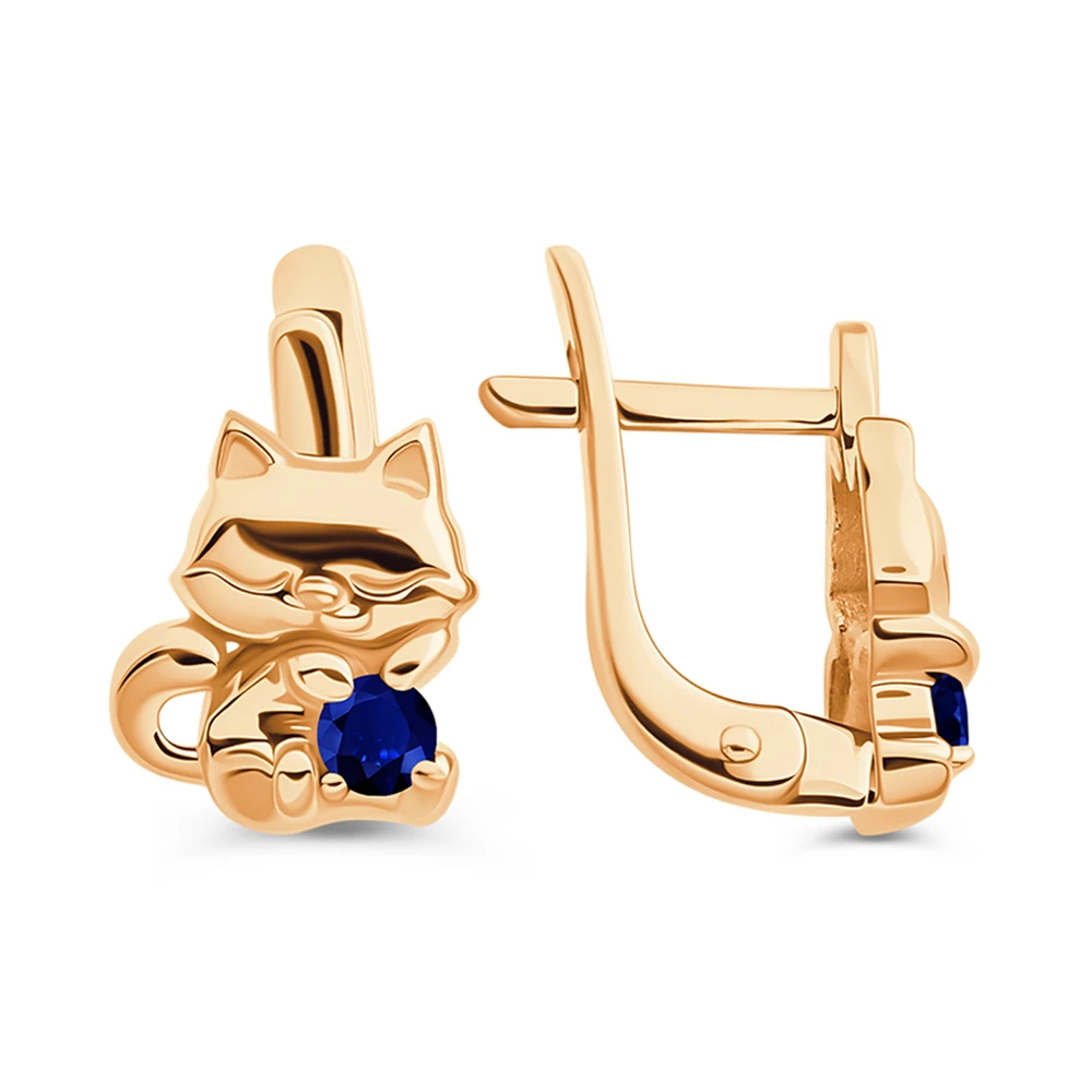 Серьги  Кошка детские с фианитами из красного золота 375 пробы 3