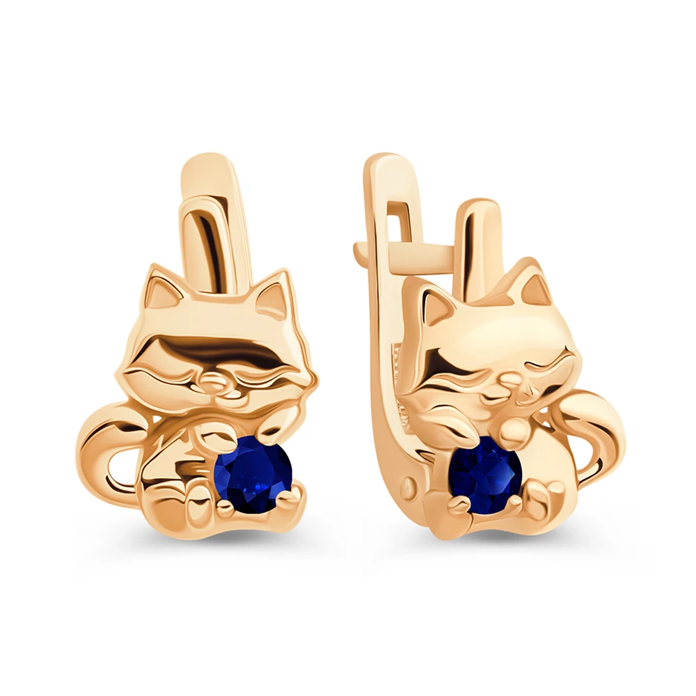 Серьги  Кошка детские с фианитами из красного золота 375 пробы 2