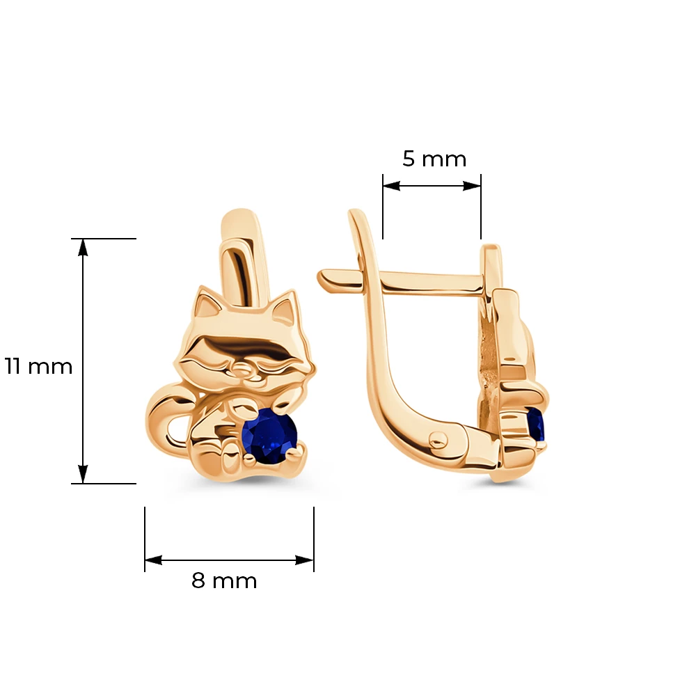 Серьги  Кошка детские с фианитами из красного золота 375 пробы 4