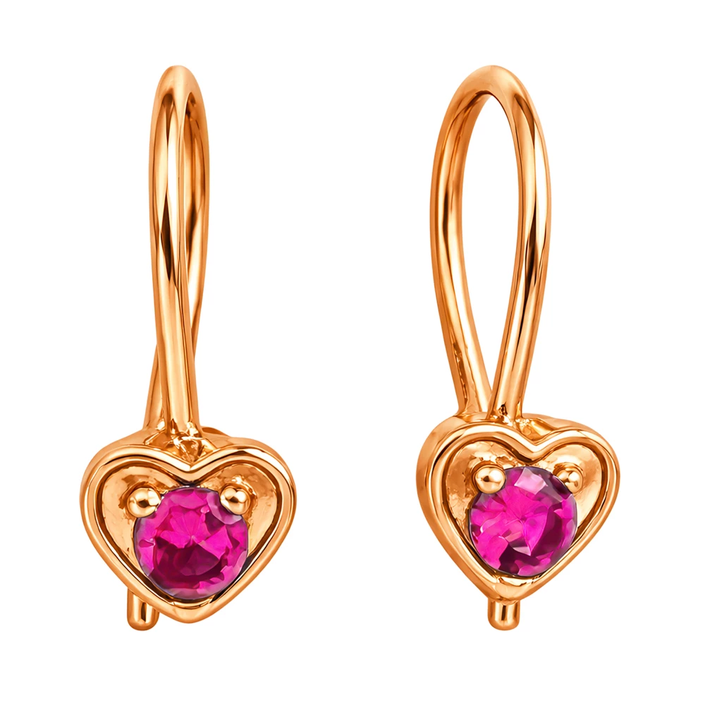 Серьги детские с фианитами из красного золота 375 пробы 2