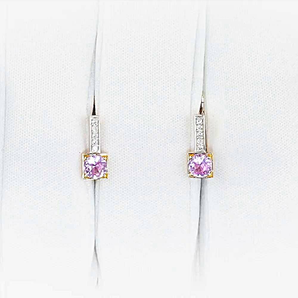 Серьги детские с фианитами из красного золота 585 пробы 1