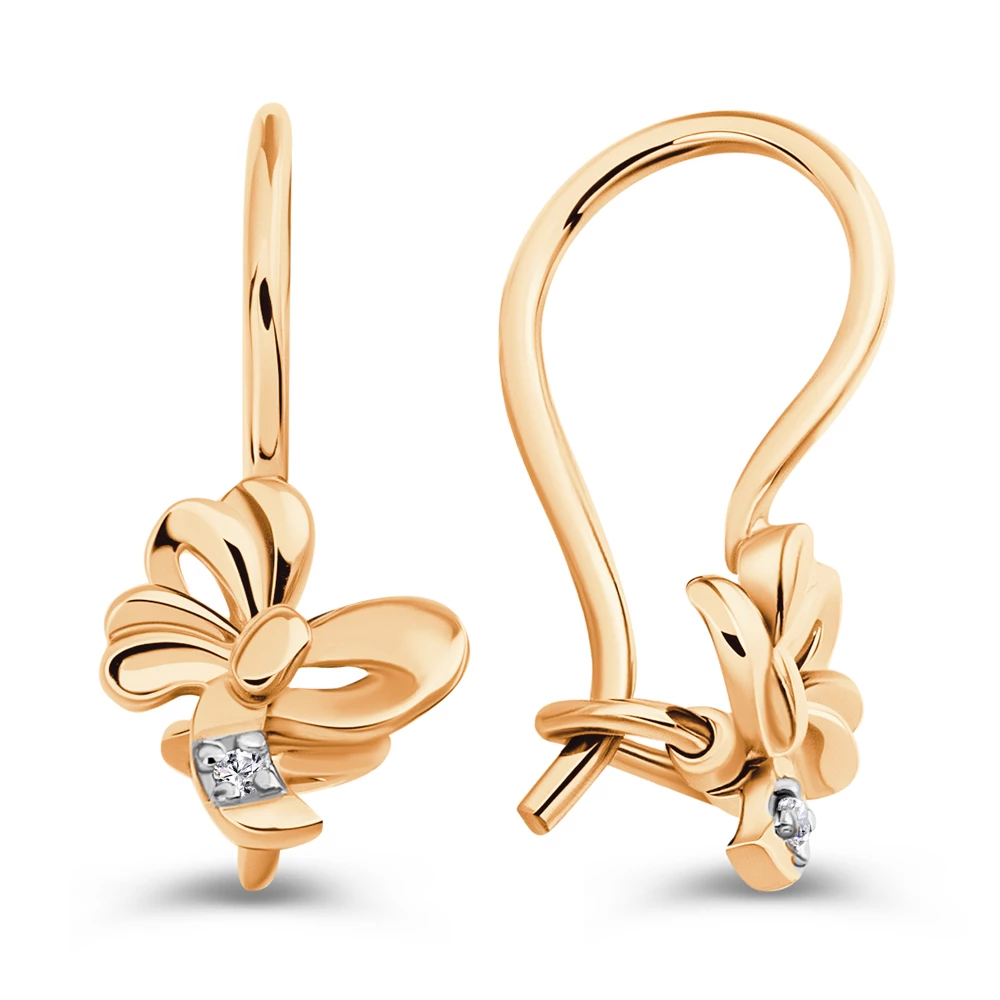 Серьги детские с фианитами из красного золота 585 пробы 3
