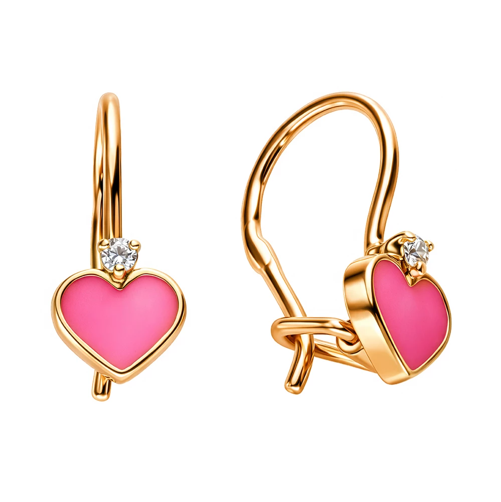 Серьги детские с фианитом из красного золота 375 пробы