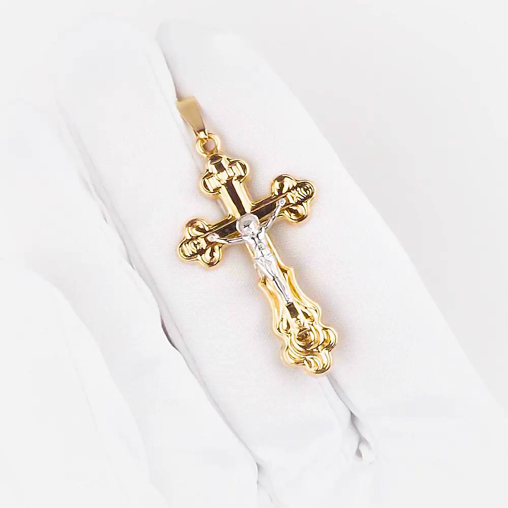 Крестик из комбинированного золота 585 пробы 1