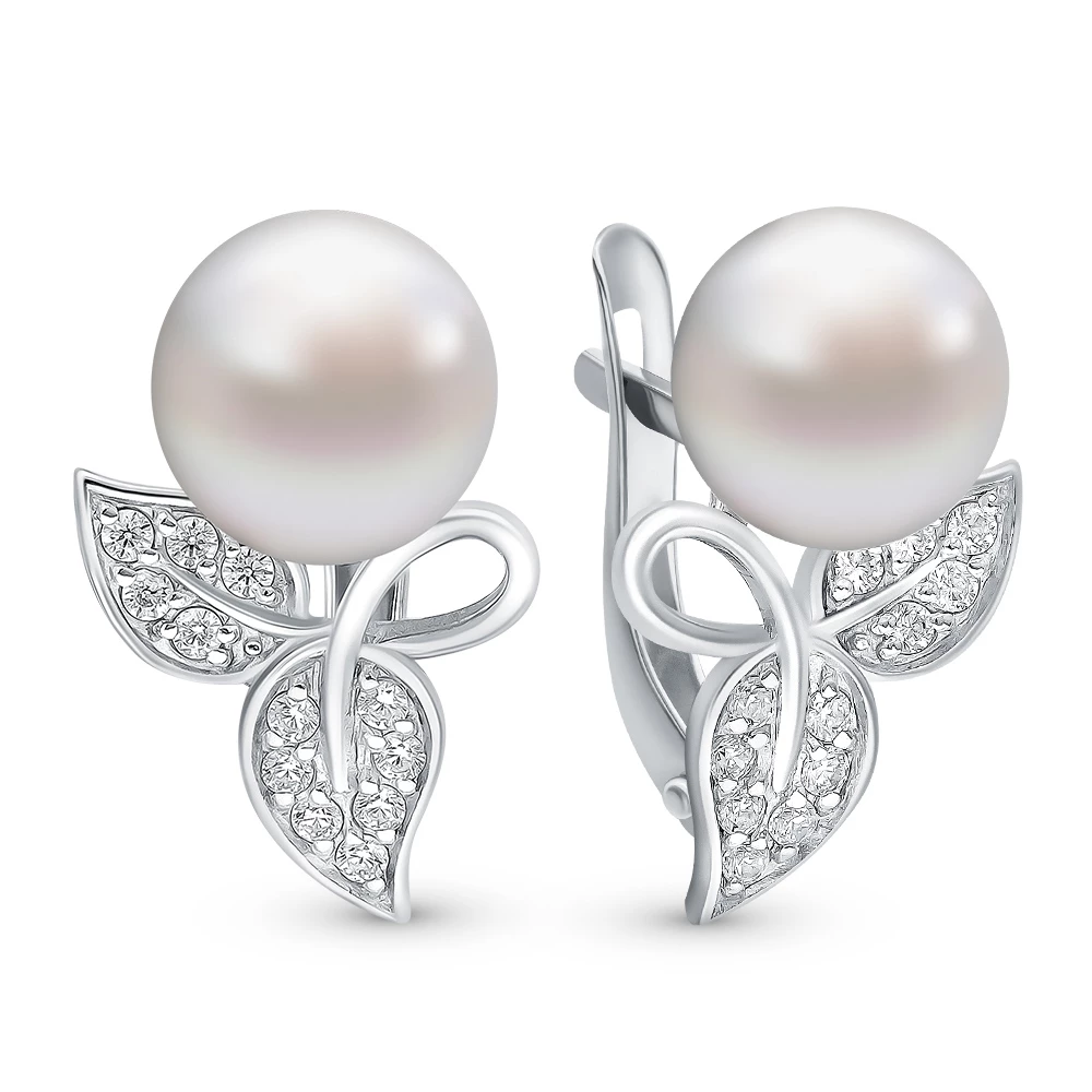 Серьги с культивированным жемчугом из серебра 925 пробы
