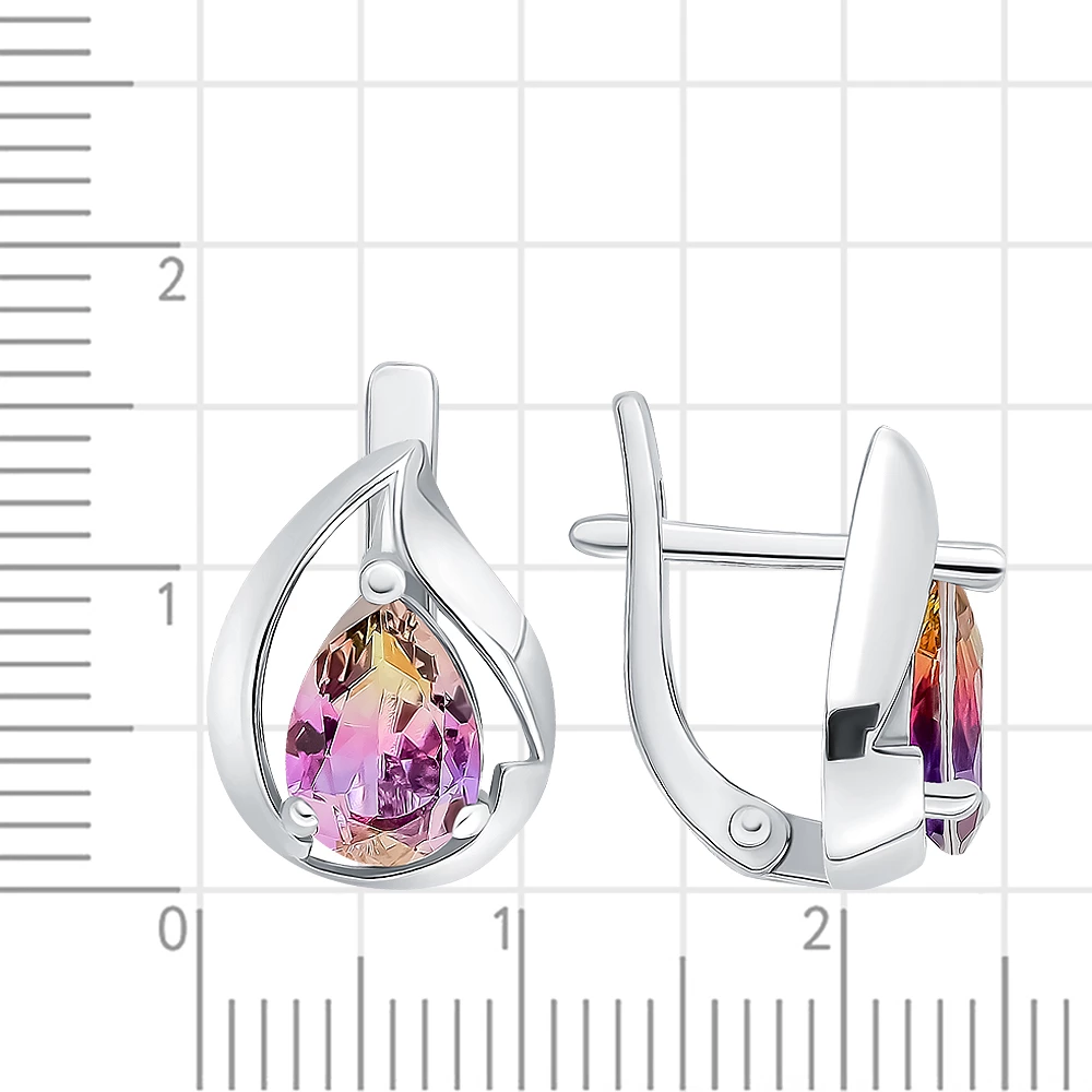 Серьги с аметринами синтетическими из серебра 925 пробы 2
