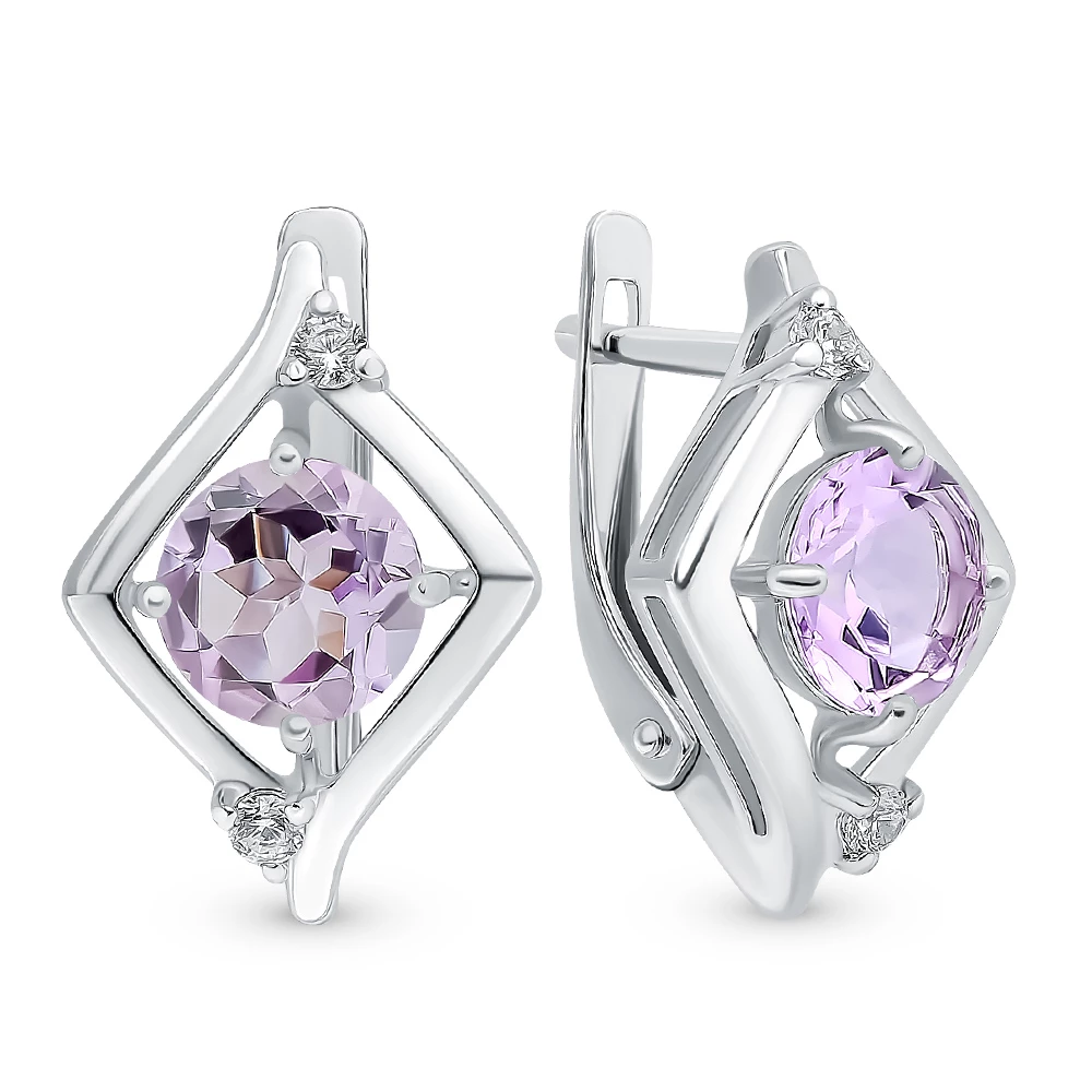Серьги с аметистами из серебра 925 пробы