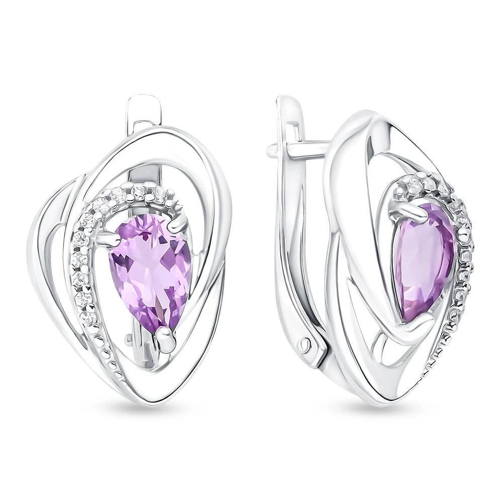 Серьги с аметистами из серебра 925 пробы 2