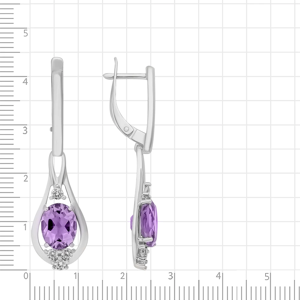 Серьги с аметистами из серебра 925 пробы