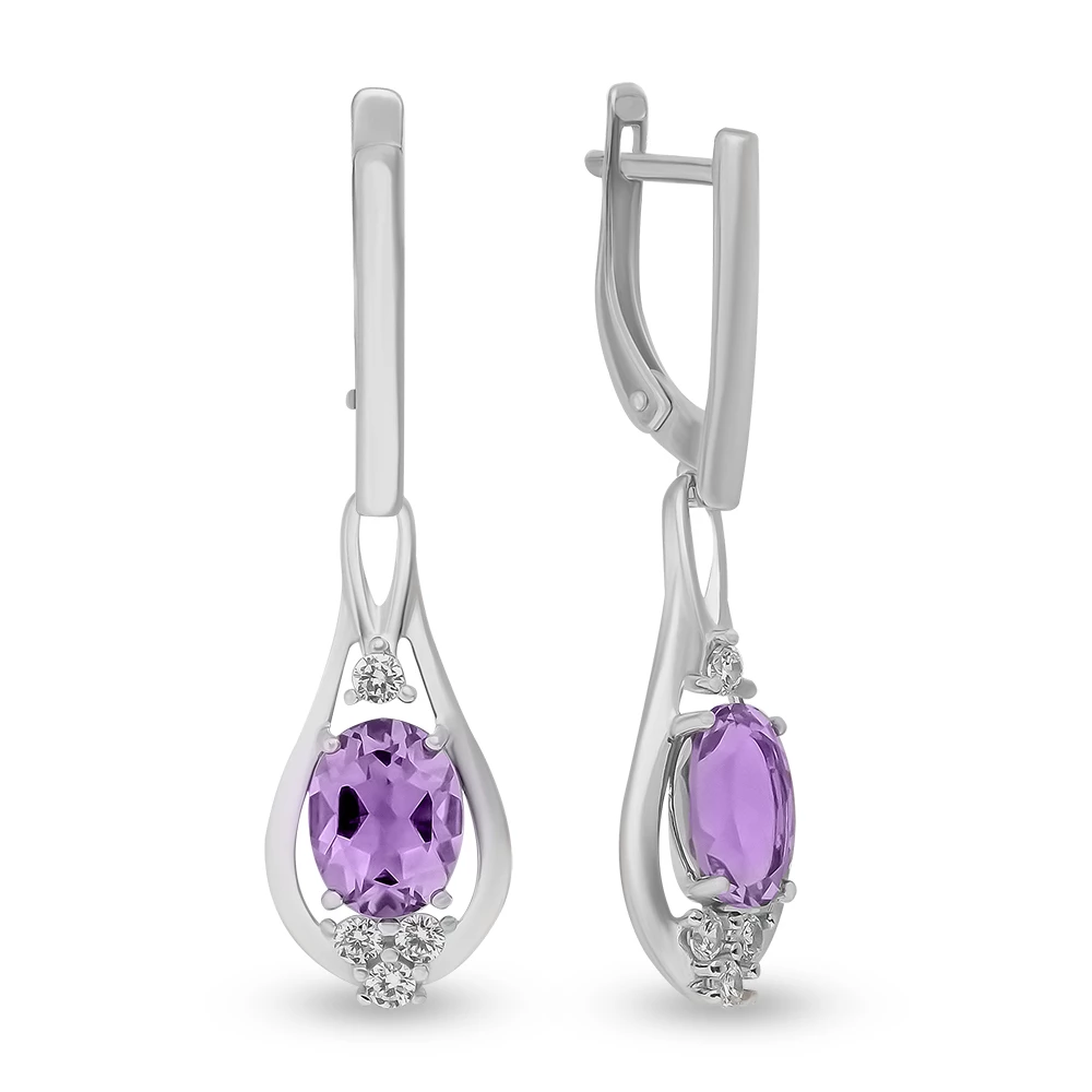 Серьги с аметистами из серебра 925 пробы