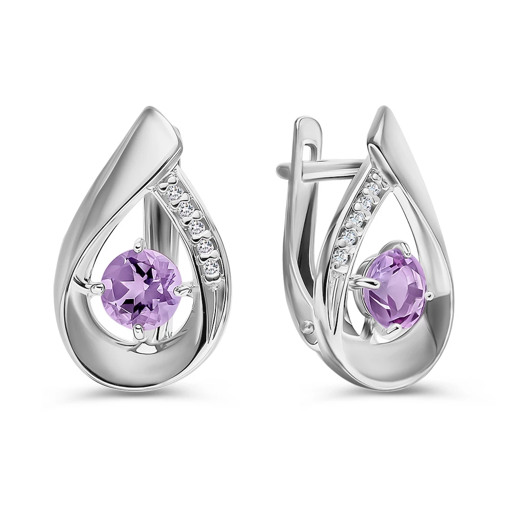 Серьги с аметистами из серебра 925 пробы