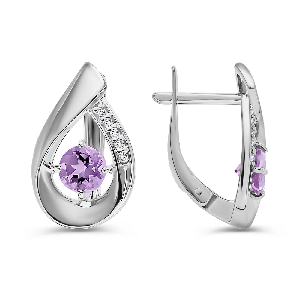 Серьги с аметистами из серебра 925 пробы