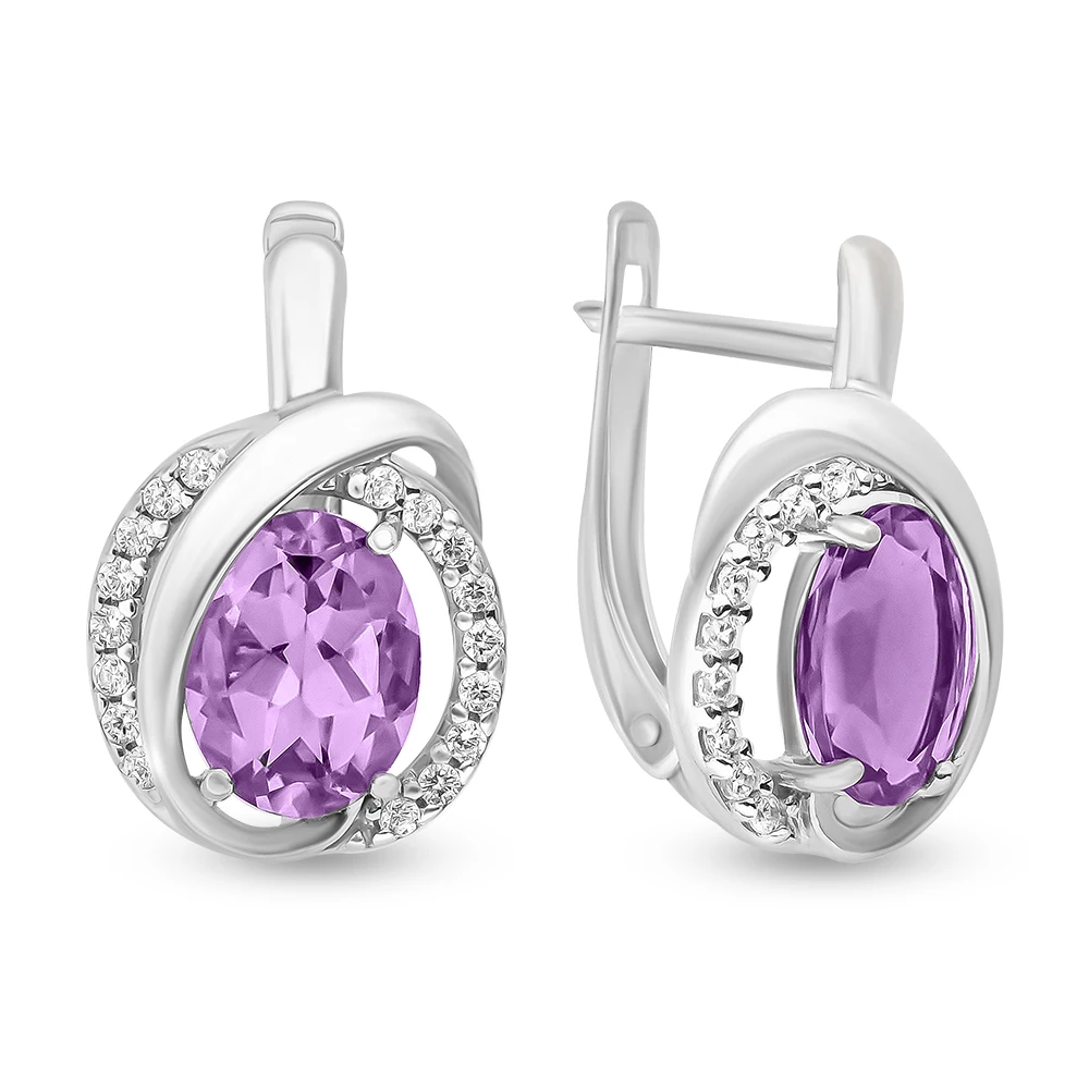 Серьги с аметистами из серебра 925 пробы