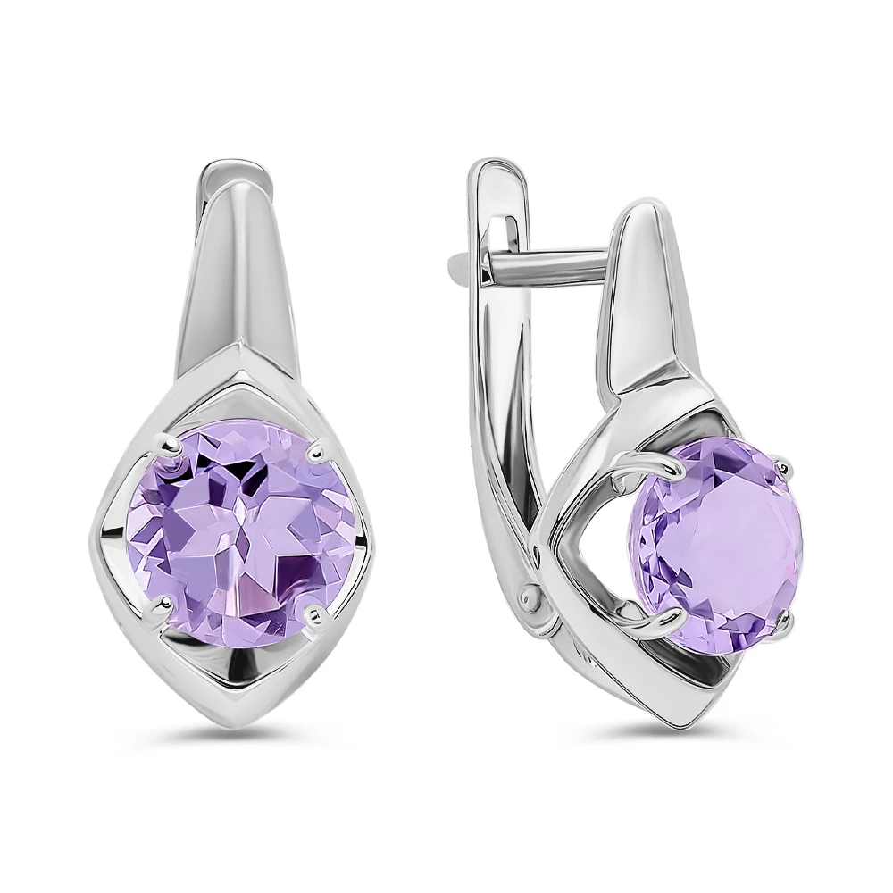 Серьги с аметистами из серебра 925 пробы