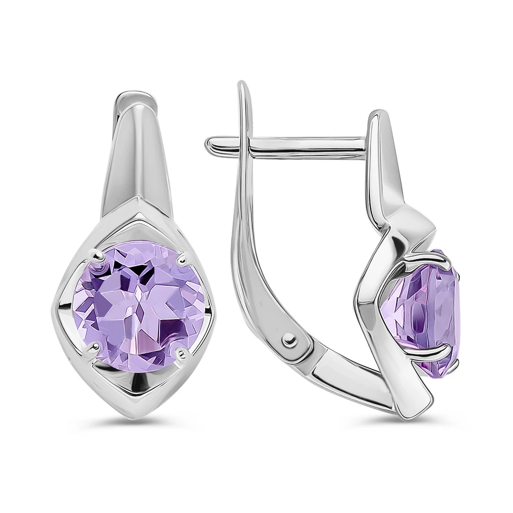 Серьги с аметистами из серебра 925 пробы