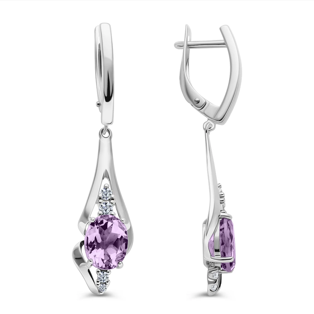Серьги с аметистами из серебра 925 пробы