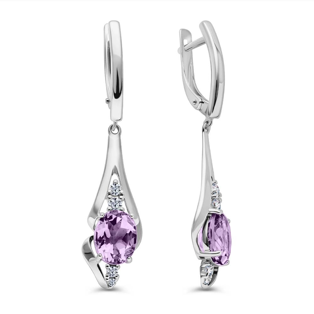 Серьги с аметистами из серебра 925 пробы