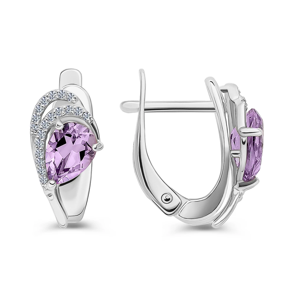 Серьги с аметистами из серебра 925 пробы