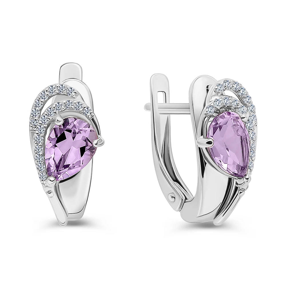 Серьги с аметистами из серебра 925 пробы
