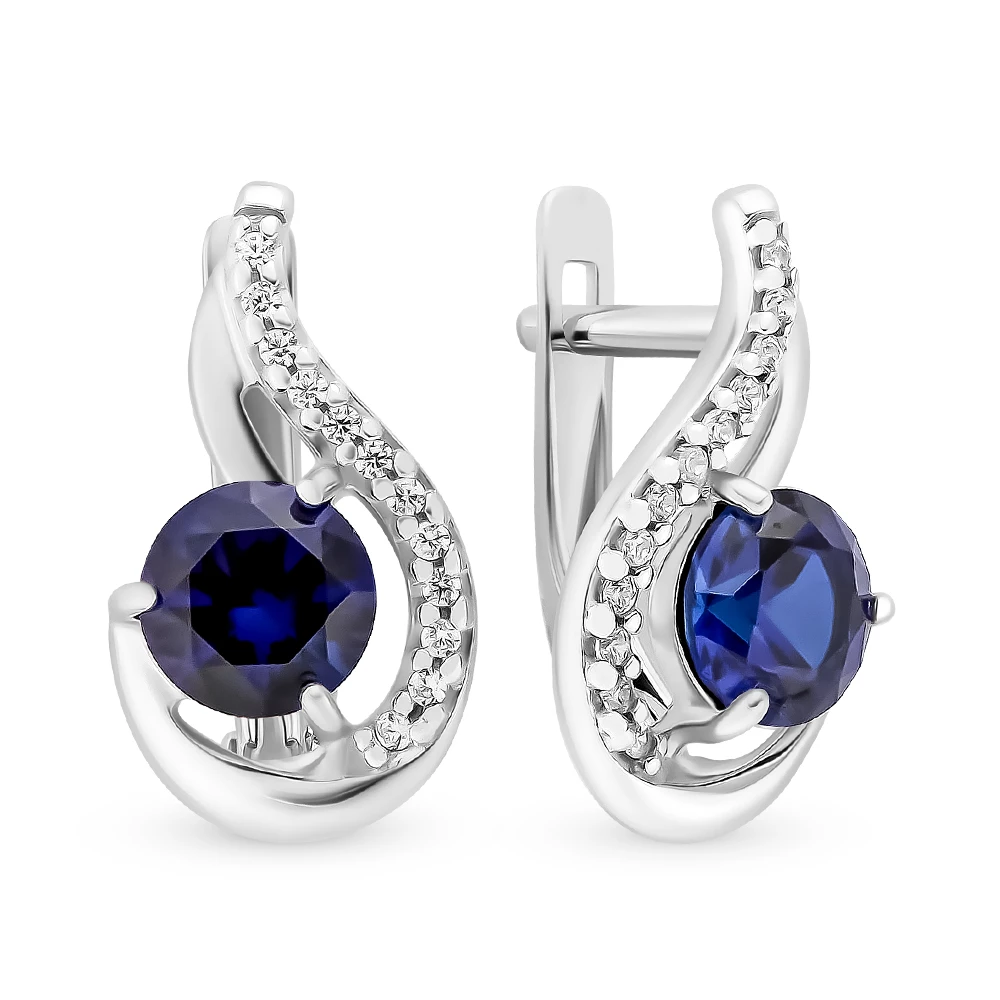 Серьги с корундами синтетическими из серебра 925 пробы 1