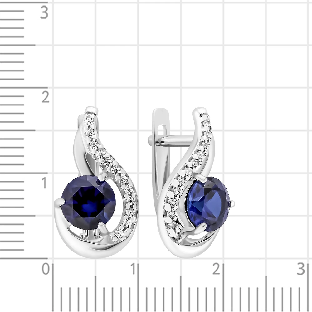 Серьги с корундами синтетическими из серебра 925 пробы 2