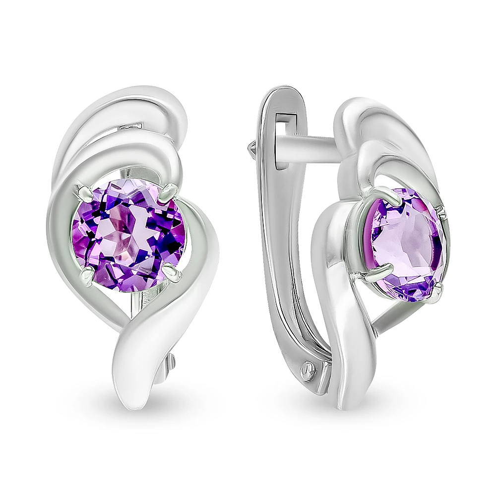 Серьги с аметистами из серебра 925 пробы
