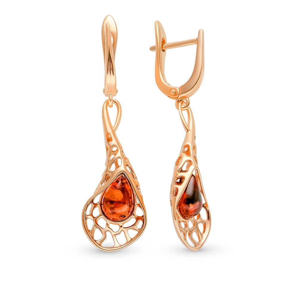Серьги с янтарем из серебра 925 пробы